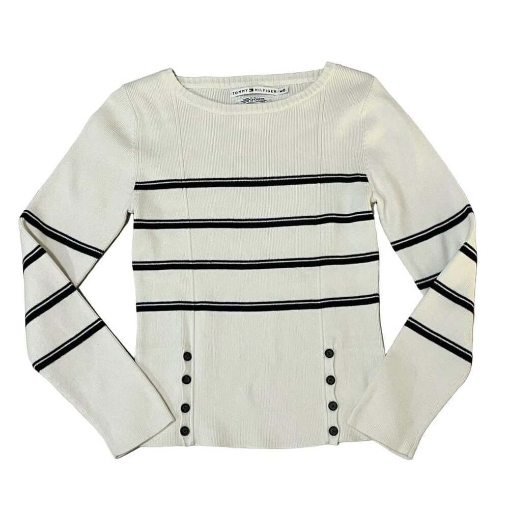 Tommy Hilfiger Women's Ribbed Knit Striped Long Sleeve Sweater